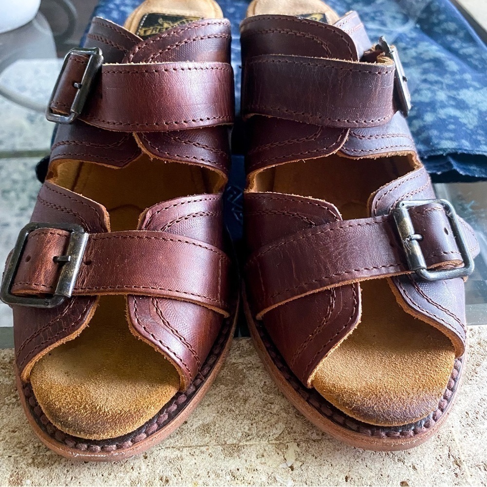 Freebird Shoes Caprice Leather Strappy Open-Toe Block-Heel Slide Cognac 8 GUC - Picture 5 of 10